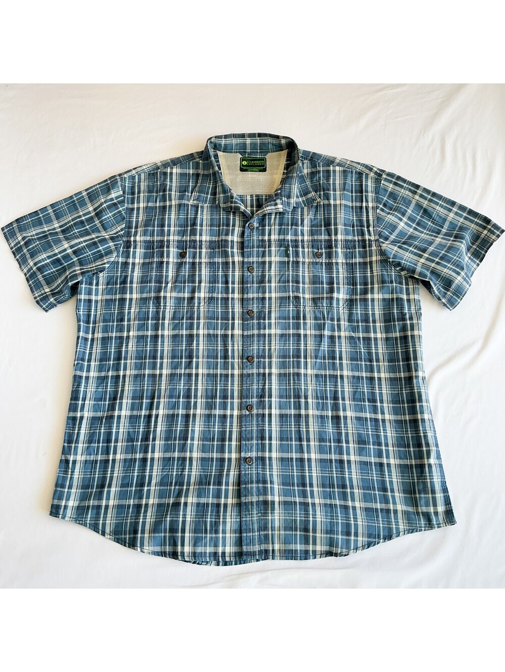G.H. Bass & Co. Explorer Men's XXL Blue Plaid Hiking Outdoor Short Sleeve Shirt